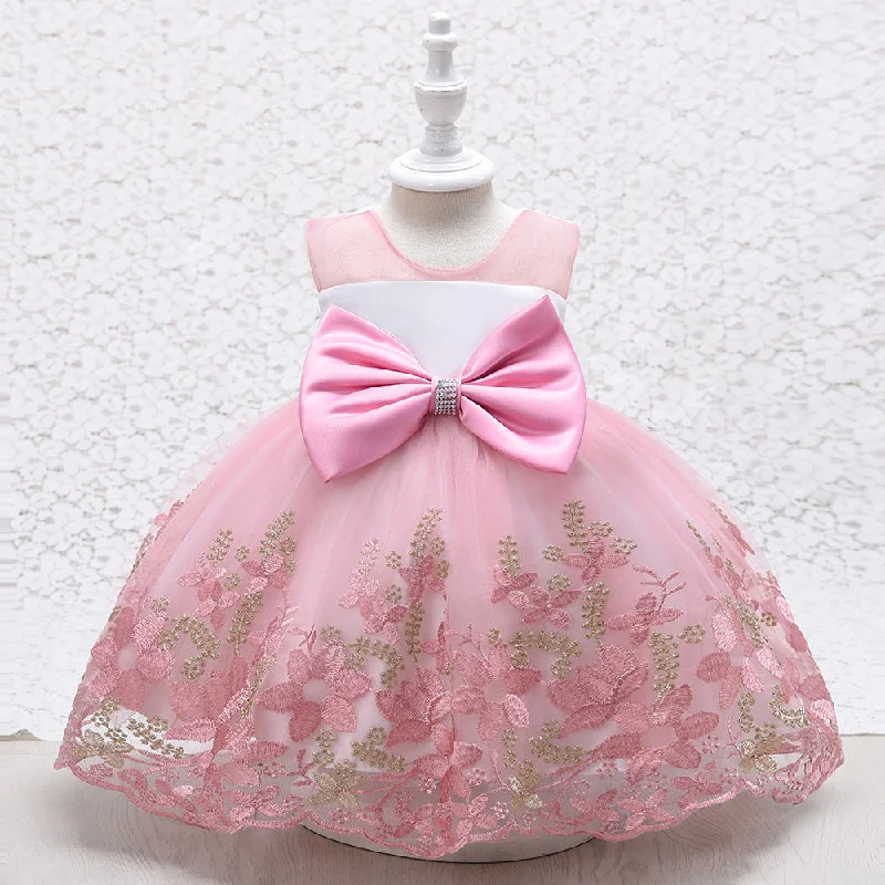 Girl Formal Dress Toddler Birthday Party Sleeveless Embroidery Bow Princess Dress Tunics Timeless classic