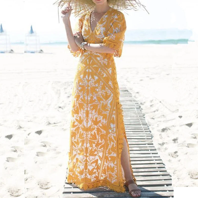 V Neck Hollow Out Slash Neck Floral Party Dresses Tunics Trendy modern