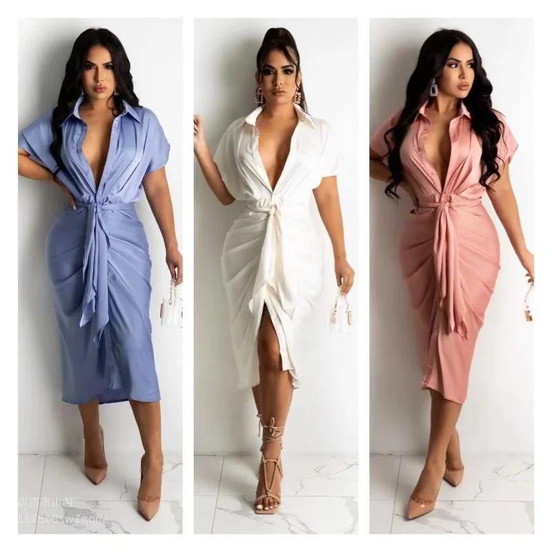 Wholesale bandage sexy shirt dress（CL9410） Tunics Plaid country