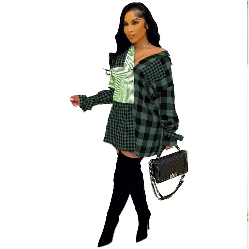 Wholesale sleeve Lace Up splicing Shirt Dress（CL9703） Tunics Sophisticated sleek