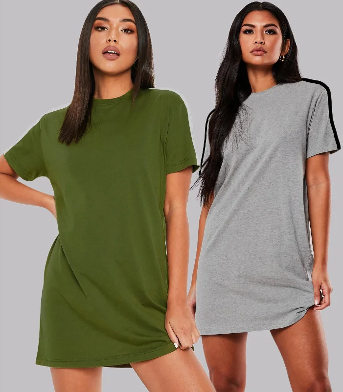 Women Sleeve striped Night Dress - Knee Length Combo (GREY&OLIVE) Tunics Silk luxurious Women Sleeve striped Night Dress - Knee Length Combo (GREY&OLIVE) Tunics Silk luxurious