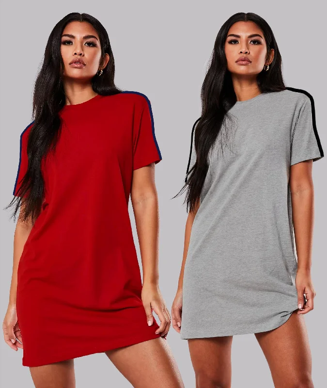 Women Sleeve striped Night Dress - Knee Length Combo (RED & GREY) Tunics Sale discount