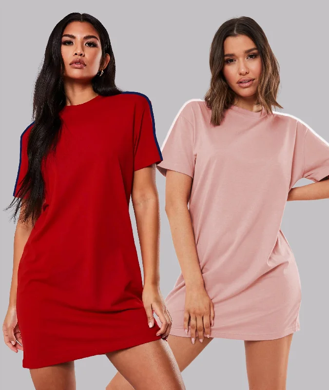 Women Sleeve striped Night Dress - Knee Length Combo (RED&PINK) Tunics Summer linen