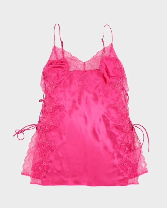 Y2k 00s La Senza Pink Lace Up Slip Dress - S Cowl Neckline Elegant